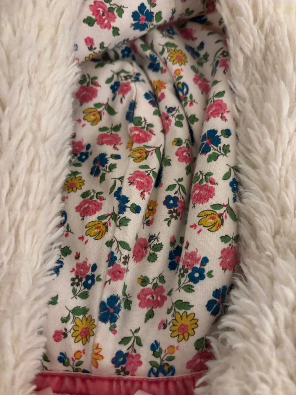 Mini Boden Sz 3T 4T Kids Plush Hooded Vest with Floral Lining - Cream like new